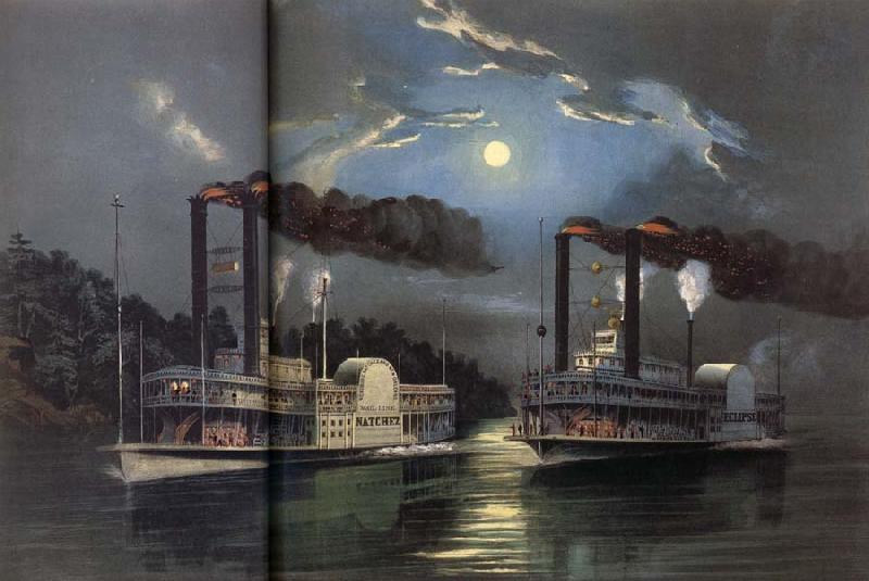 Nathaniel Currier Course nocturne sur le Mississippi oil painting picture